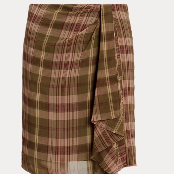 Ralph Lauren NWT Plaid Ruffle-Trim Georgette Skirt (Size 10) - Picture 1 of 9